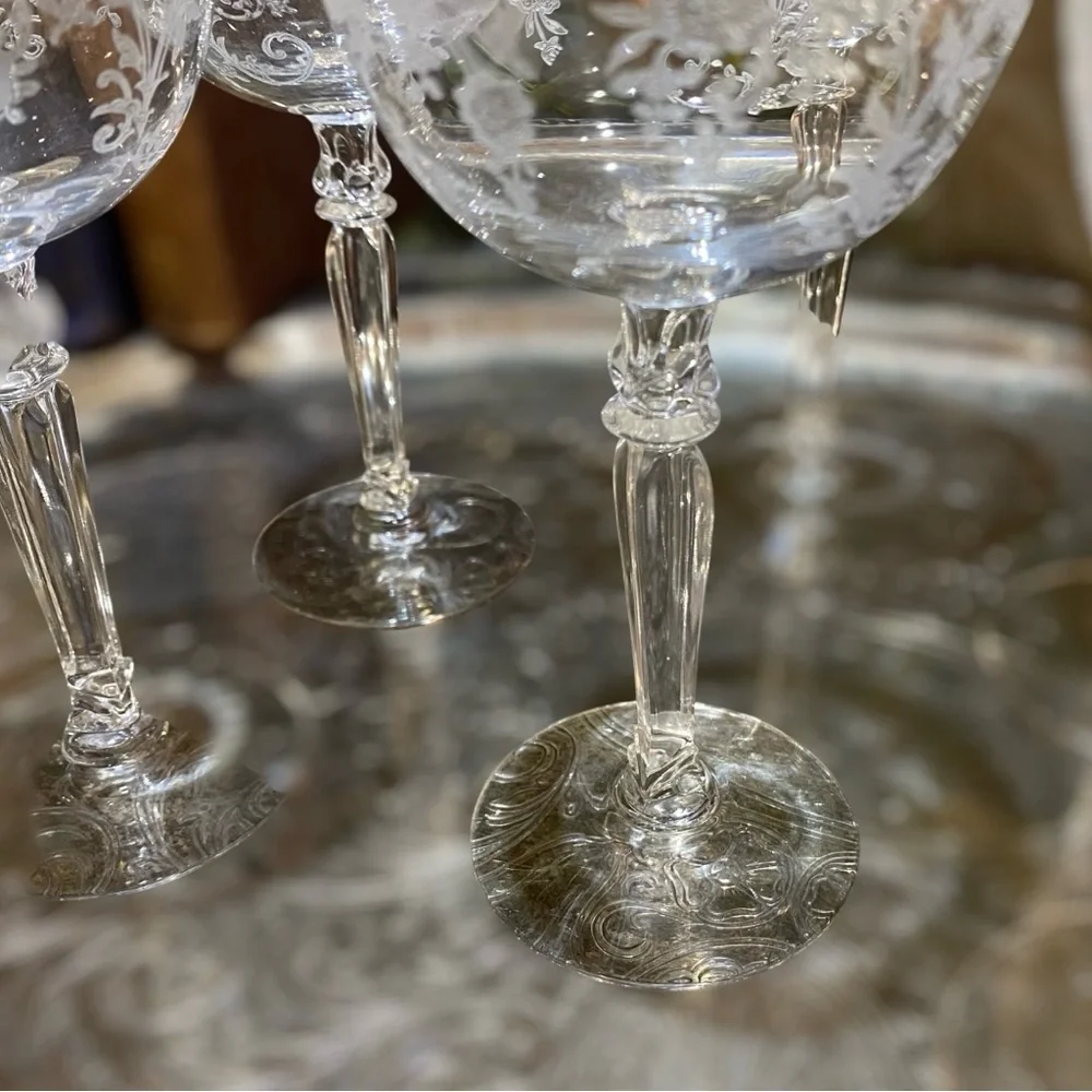 40’s Fostoria Buttercup Set 6 Vintage Cocktail Liquor Stem Goblets Elegant Glass
